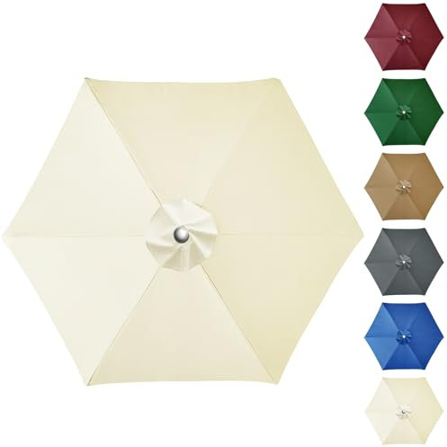 NAKIHOUSE Sonnenschirm Ersatzbezug 2m 6 Streben Terrassenschirm Bespannung Stoffbezug, Gartenschirm Ersatz-Überdachung, Sonnenschirm Bezug Für Hof, Garten, Strand, Pool, Cremeweiß