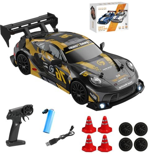 Mineup RC Drift Car, 1:24 Rennauto Ferngesteuert, 20km/h 4WD Ferngesteuertes Auto, 2,4Ghz RC Cars Spielzeug mit Fernbedienung, Spielzeug Rennauto mit LED-Licht für Ab 5 6 7 8 + Jahre Kinder Erwachsene