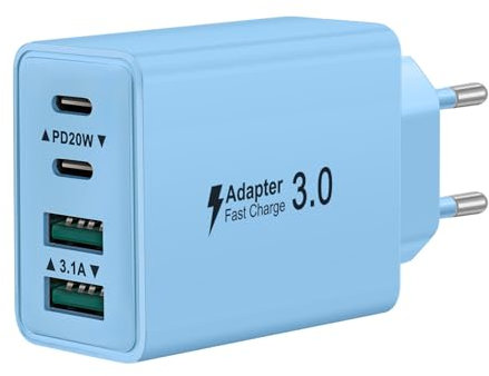 Chargeur USB C, 40W 4 Port Prise Chargeur Rapide USB C, 2Pack Multiple Secteur Double PD+QC 3.1A Type C Adaptateur pour iPhone 16 15 14 13 12 11 Pro Max 8 7 6S Plus Mini SE, iPad, Samsung Galaxy