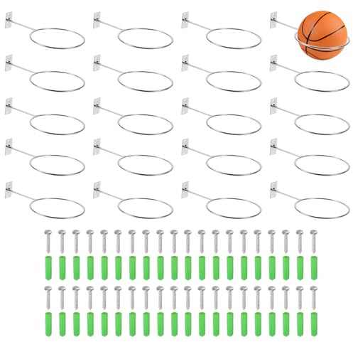 PATIKIL 5 Inch Ball Holder Wall Mount, 20 Pack Ball Display Wall Storage with Screws for Basketball Football Volleyball Display Decor Storage Ring Planter, Silver, 4mm Thick