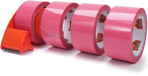 TAPEBEAR Rosa Verpackungsklebeband mit Spender 48 mm x 55 m 4 Rollen | Nachfüllungen Dekorativ Niedlich Umzugskartons Paketversand Sicherheitsversiegelung