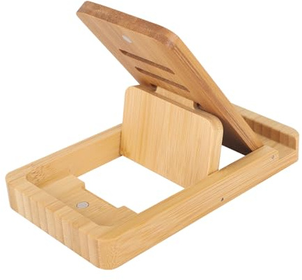 Penitue Adjustable Wood Wooden Cell Phone Stand for Desk, Portable Desktop Cellphone Holder Simple Countertop Phone Organizer Mount Compatible with All Cellphones