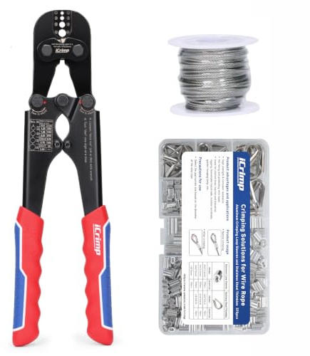 iCrimp Drahtseil Crimp Set 15m Seil 330 Hülsen + 45 Swager Kit | Drahtseil Crimp Set mit 15m Stahlseil, 330 Hülsen & 45 Swager, integrierte Schneidefunktion für Geländer und DIY Projekte