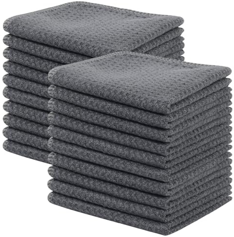 KinHwa Spültücher grau Spüllappen waschbar Spültuch Waffeltuch 20x20cm | Mikrofaser Putzlappen , Barista tuch, fusselfrei streifenfrei, stark saugfähig, schnell trocknend, küchenlappen 20 Stück