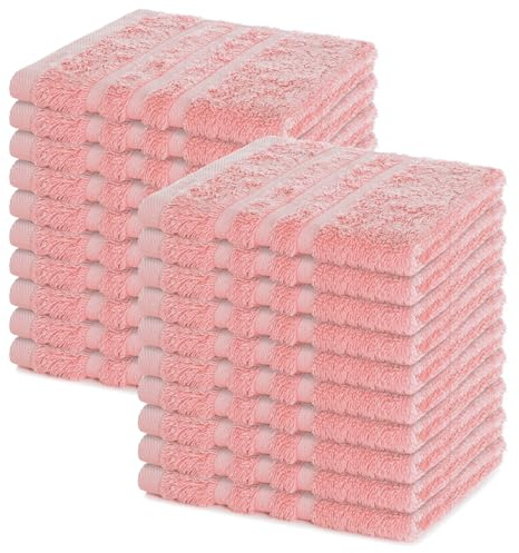 Lavea® Seiftuch 20er Set 30x30 cm, Pastellrosa | 100% Baumwolle, hochwertige Seiftücher und Gästehandtücher, saugstark, waschbar und strapazierfähig – Frottierserie Elena
