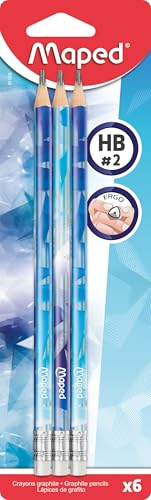 Maped ARCTIC HB Bleistifte 6er Set – ergonomische Dreikant Bleistifte mit Radiergummi, stoßfeste Mine, Schulbleistifte für Schule, Zeichnen & Schreiben, cooles Design