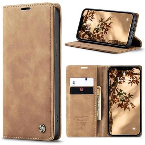 Sojlecyu for iPhone 12 Mini Case PU Leather Wallet Cover Magnetic Flip Cover Card Holder Kickstand Shockproof Protective Phone Case for iPhone 12 Mini, Brown