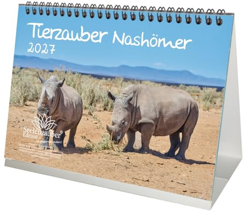 Tierzauber Nashörner DIN A5 Tischkalender für 2027 Nashorn - Seelenzauber