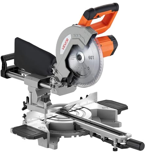 VEVOR Scie à Onglet Radiale Inclinable, Lame de 254 mm, Moteur de 1800 W, Coupes Biseautées et d'Onglet, Angles et Profondeur Réglables, Base en Aluminium Moulé, Portable pour Bois, Métaux, Stratifiés