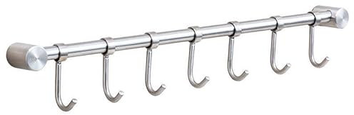40cm Stainless Steel Kitchen Tool and Utensil Rack with Movable Hooks Wall Mount, Brushed Finish (7 Hooks)