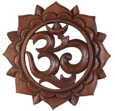 Om Symbol,Aum' Zeichen Mandala Relief Mantra Sanskrit Devanagari Deko Soar Holz ca. 25 cm Ø