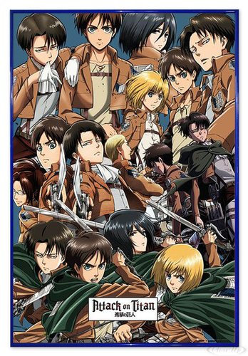 Close Up Attack On Titan Poster Collage (94x63,5 cm) gerahmt in: Rahmen blau