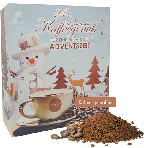 Querfee Kaffee Adventskalender 2025 - Weihnachtskalender mit 24 x Premium Kaffee gemahlen. Unterstützt von Menschen mit Behinderung - 24 x 15g Probierset Geschenkset - 360 g