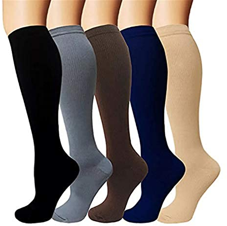 feifanshop 5 Paare Kompressionsstrümpfe Set Trombosestruempfe Kompressionssocken Stützstrümpfe Reisestrümpfe Kniestrümpfe Unisex EU 40-43