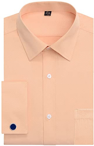 J.VER Herrenhemden mit Umschlagmanschetten, normale Passform, lange Ärmel, Kentkragen, Manschettenknöpfe aus Metall - Orange - 39 cm Hals/ 86 cm- 89 cm Ärmel