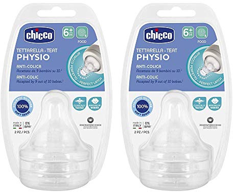 Chicco Perfect-5 Sauger Set 4 Stk. SOFT SENSE-SILIKON Sauger Gr. X Food Brei 6 Monate + Made in Italy