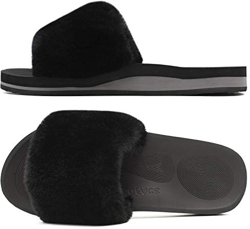 COFACE Pantofole Donna Ciabatte Pelose Donna Invernale Ortopedico Ciabatte da Casa Pantofole Pelliccia con Pelo Invernali Piatte Sandalo Nero 38