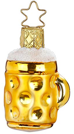 Christbaumschmuck Christbaumhänger Inge-Glas mit Sternenkrönchen, handbemalt und mundgeblasen, Mini-Maßkrug, 5 cm