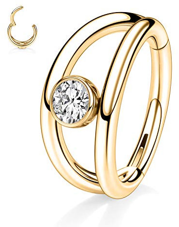 hengkaixuan 16G Klappsegment Clicker Ring 8mm Knorpel Conch Ring Gold Helix Ohrring Creole Klar CZ 316L Chirurgischer Stahl Nasenring Tragus Daith Ohrringe Piercing Schmuck