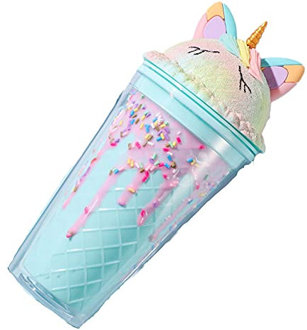 Gobelet de voyage licorne avec paille pour boisson, congélateur, tasse givrée, couvercle avec sangle pour pique-nique, fête, anniversaire (chocolat licorne bleue, 450 ml)