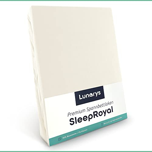 Lunarys® SleepRoyal Luxus Spannbettlaken 270x200 cm - Creme - 250 g/m² Premium Bettlaken - 40 cm Steghöhe - für hohe Matratzen, Boxspringbett & Matratze + Topper & Wasserbett - Stretch Jersey