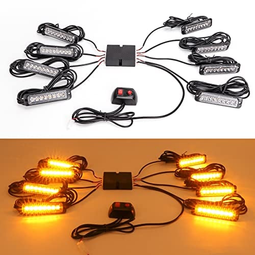 ROUTEKING 8x8LED Car Strobe Flashing Lights - Recovery Emergency Beacon Light, 14 Flashing Modes Beacons Warning Light, Universal for 12V-24V Car Vehicle Truck Caravan Camper (Amber)
