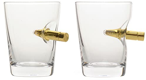 Farm Cottage Brands Boxed Set of Two 60ml Crystal Shot Spirit Glasses with a Rifle Shooting Bullet in Them, to take The Shot