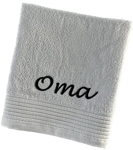 Schnoschi Handtuch mit Namen oder Wunschtext Bestickt, personalisiertes Duschtuch, individuelles Badetuch, Saunatuch oder Gästehandtuch mit Initialen, 100% Baumwolle, 30 x 50 cm weiß