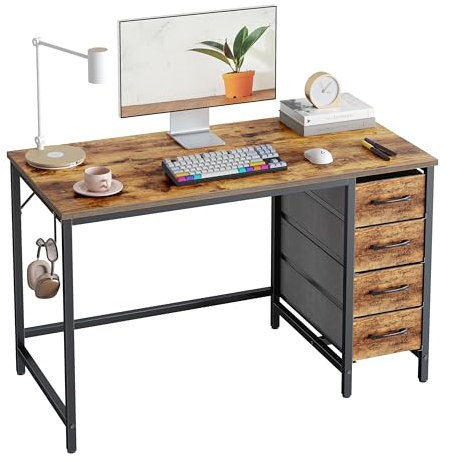 CubiCubi 100 * 50 cm Computer Desk with 4 Drawers, Home Office Small Desk with Storage, Modern Study Writing Desk, Rustic Brown