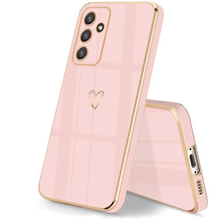 HopMore Coque pour Samsung Galaxy A14 4G / 5G Housse Silicone Etui Souple TPU Case avec Doré Coeur Amour Motif Étui Mince Fine Antichoc Mignon Dessin Protection Cover pour Samsung A14, Rose