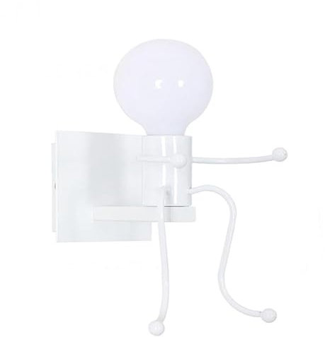 Vetrineinrete® Applique da parete decorativo a forma di omino lampada da muro in metallo attacco E27 arredo casa (Omino Seduto Bianco)