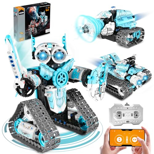 MOJINO Technic Technik Auto Roboter für Jungen 6 7 8 9 10 11 12, Telecommande Ferngesteuertes Architecture 3 in 1 Geschenk für Mädchen und Jungen Kinder im Alter von 6-9 10-16 ans Jahren, Blau