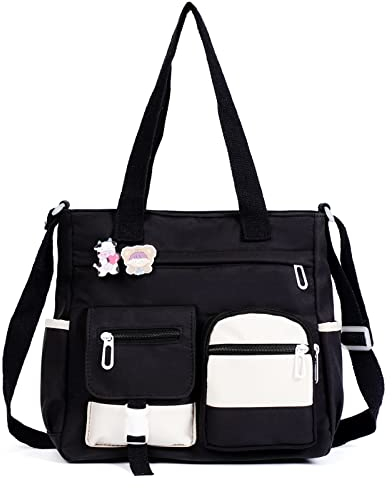Phaoullzon Süße Umhängetasche für Teenager, Kawaii, Kuriertasche, Nylon, Schultertasche, Schwarz1, Large(could fit 14 laptop), Größe L (passend für 14-Zoll-Laptops)