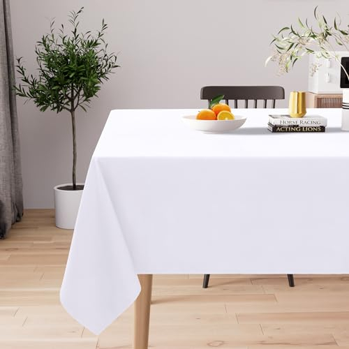 Homaxy Tischdecke Abwaschbar Lotuseffekt Rechteckig 140 x 300 cm Tischtuch Wasserabweisend Tafeldecke Abwischbare aus Polyester Schmutzabweisend Pflegeleicht für Küche Party, Weiß