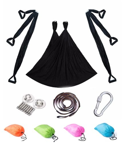 Yogatuch Zum Aufhängen Yoga Hängematte Set Aerial Hängematten Hammock Swing Therapieschaukel Schaukeltuch Yogagurt Hängetuch Inversion (Schwarz)
