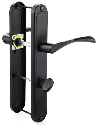 VERAMET® Poignée de porte | Poignée de porte de chambre | Forme en L | Noir mat (WC - pour portes de salle de bains, 90mm)