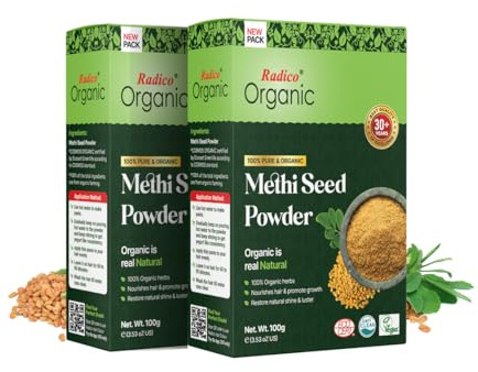 Radico ORGANIC METHI 100% Natural BIO Organic Vegan Haarwuchs, Anti-Haarausfall, Anti-Alterung, Pflege, Volumen, Pflegende Pulver Haarmaske und Shampoo 2 in 1 mit ECOCERT, HALAL, VEGAN 200g