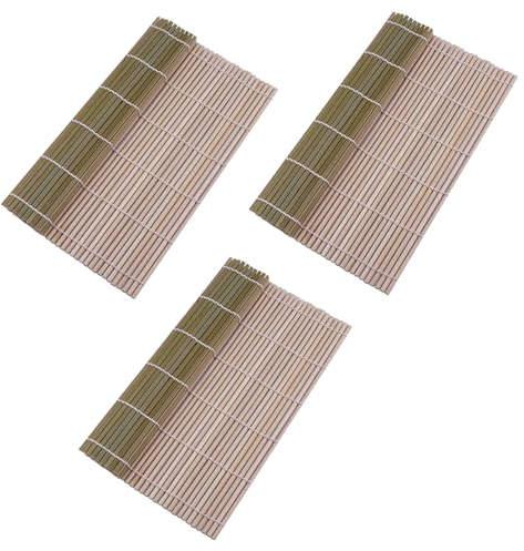 Rapidbok 3 Pièces Natte Sushi 24 x 24 cm, Tapis en Bambou Naturel pour Cuisine, Rouleau pour Débutants et Professionnels