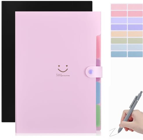 Fächermappe A4,Mappe Mit 7 Fächern,Dokumentenmappe A4 Mit Etiketten,Ordnungsmappe Mappen Ordnersystem,Document Organizer Für Zuhause,Büro,Schule (Fächermappe pink black)