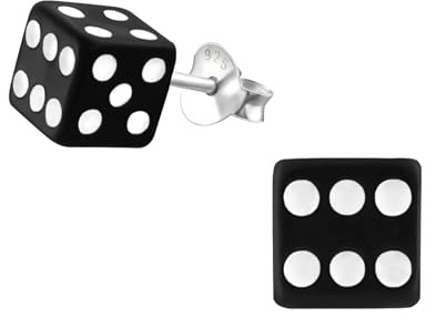 Zenvie Würfel-Ohrstecker, 925er Sterlingsilber, Spielmotiv | 925er Sterlingsilber, 5x5 mm, nickelfrei, Geschenkbox, schwarze würfel