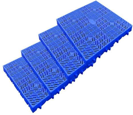 4 palés apilables de plástico ligero para almacenamiento en interiores y exteriores con ventilación de rejilla transpirable, fácil de apilar en la perrera, jardín, sótano y patio, 60 x 60 x 5 cm