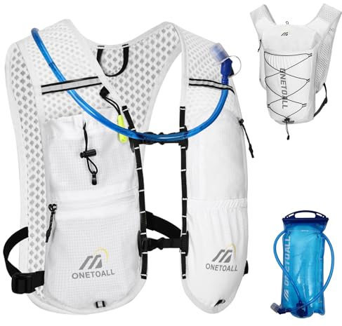 ONETOALL Laufweste Damen mit 2L Trinkblase, Leichter Trinkrucksack Laufen Herren 6L, Runing Vest Reflektierend für Jogging, Trailrunning, Fahrrad, Marathon, Motorrad, nur 150g
