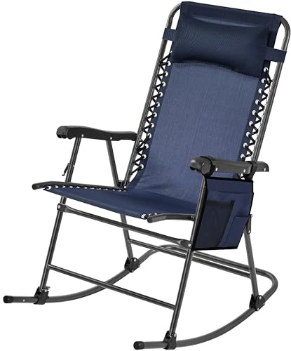 Yaheetech Rocking Garden Chair with Pillow, Foldable, 1 Pack, Navy Blue | Garden Furniture Foldable Chairs | Steel, 550g Texteline | Armchair, Storage Bag | For Outdoor, Patio Lounge, Camping