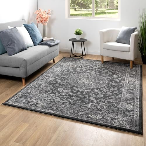 Steffensmeier Wohnzimmerteppich Classical Quality | Wohnzimmer | Beste Qualität | Orientalisch | Täbris Anthrazit, Größe : 133x195 cm