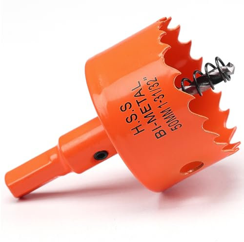 Scie cloche - 50 mm - Orange - Acier rapide HSS M42 bi-métal - Scie cloche avec tige hexagonale et foret avec profondeur de coupe de 30 mm - Pour bois, construction sèche et tôle métallique