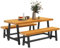 Outsunny Sitzgruppe 3-teilig Holz Essgruppe für 4 Personen im Lamellendesign Esstisch mit 2 Bänke Esszimmergruppe mit Holztisch Küchentisch-Set Balkonmöbel Gartenmöbel für Terrasse, Balkon Teak
