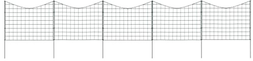 Gartenzaun Set Konkav Grün aus pulverbeschichtetem Stahldraht 77,5x64 cm mit 5 Gitterzaun-Paneelen und 6 Pfosten als Wühlmausgitter, Maschendrahtzaun für Teich und Garten