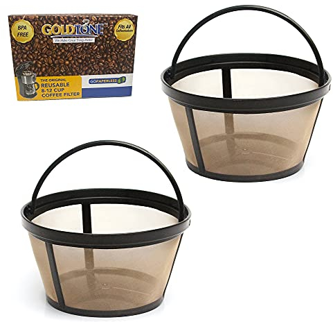 Goldfarbenes Marke wiederverwendbar 8–12 Cup Korb Kaffee-Filter passt Mr. Coffee Makers und Brauer. Ersetzt Ihren Kaffee Filter & Permanent Filter – BPA-frei – [2 Pack] goldfarben/schwarz