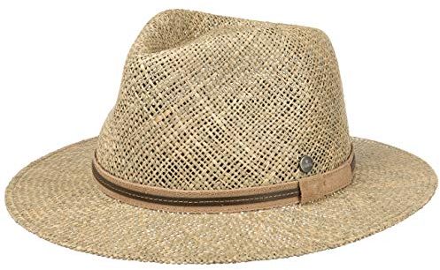LIERYS Parsell Traveller Strohhut Herren Made in Italy Sonnenhut mit Ledergarnitur Strandhut Frühjahr Sommer Natur 58 cm