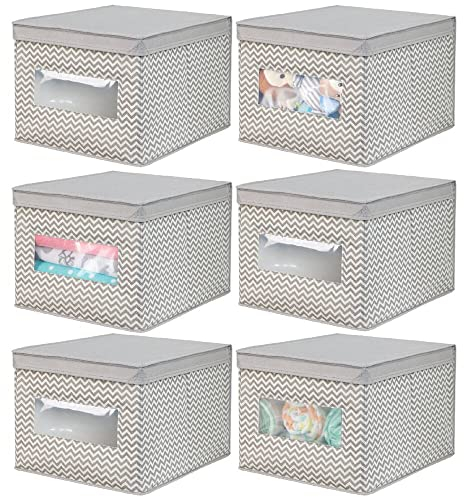 mDesign 6er-Set Wickeltisch-Organizer im Zickzack-Muster – große Aufbewahrungsbox aus atmungsaktiver Kunstfaser – ideal für Babyzubehör oder als Kleiderschrank-Organizer verwendbar – taupe und natur